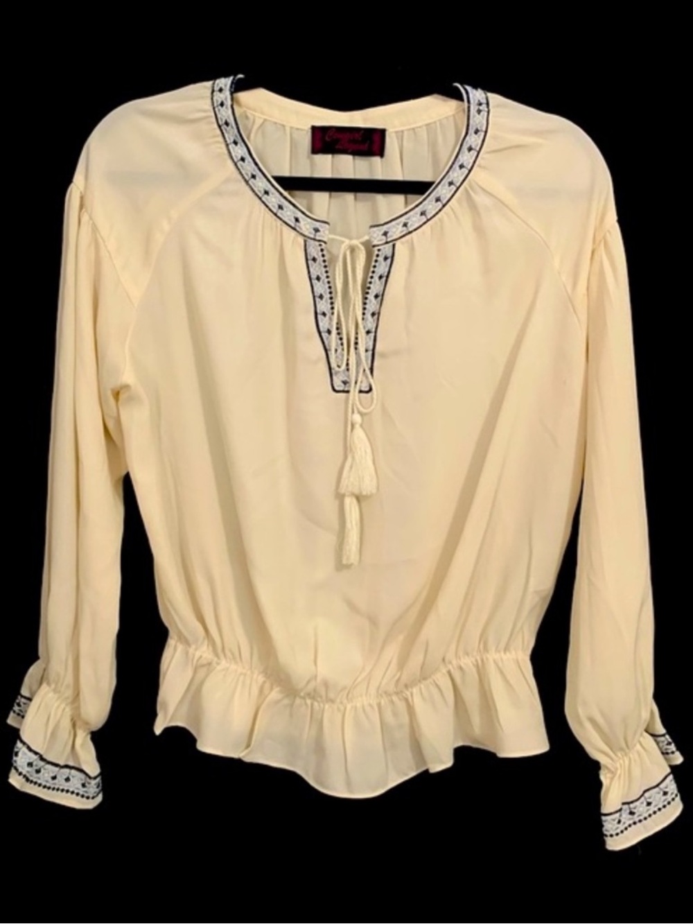 Cowgirl Legend Cream Chiffon Tassel V-Neck Blouse